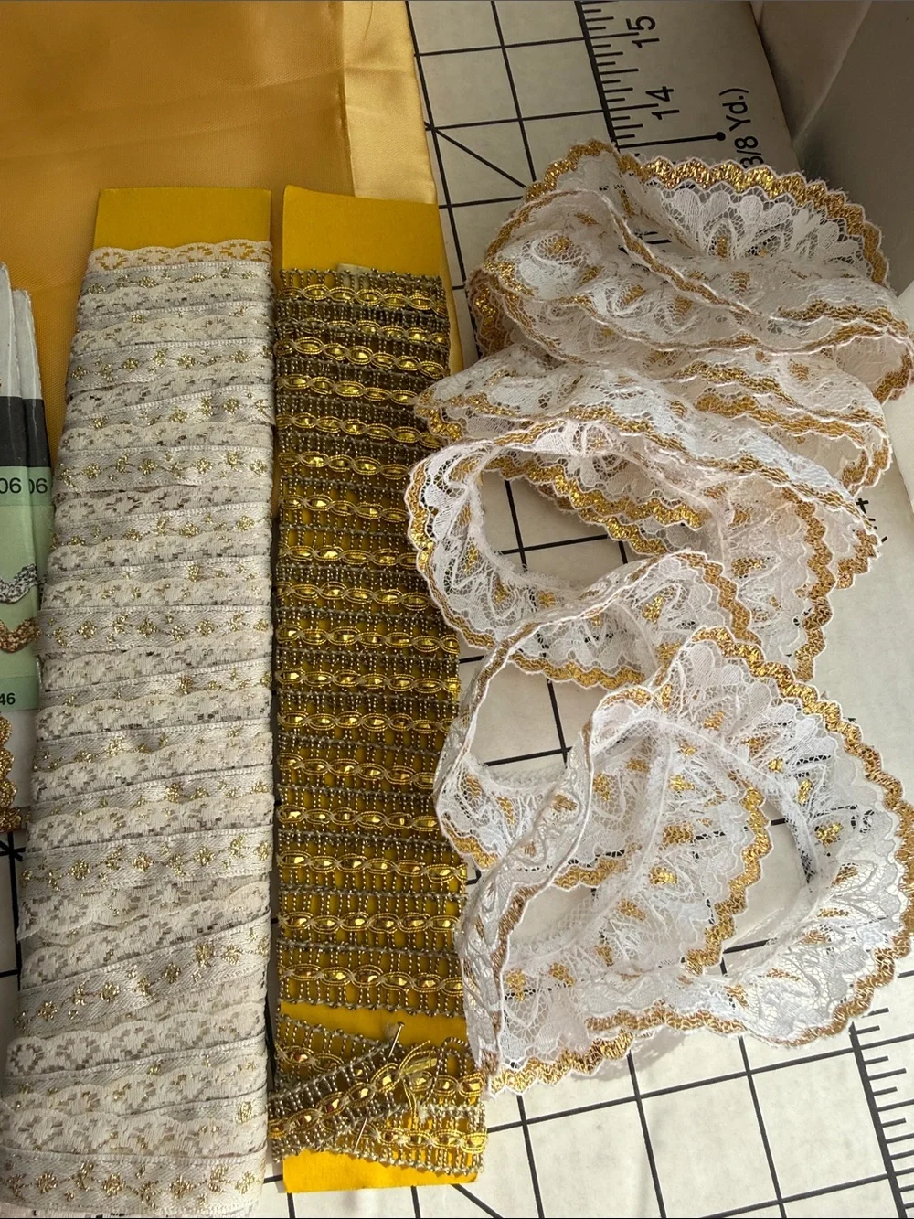 Vintage Gold Trim Ribbon Lace Wright’s Metallic Braid Craft Sewing Lot Satin